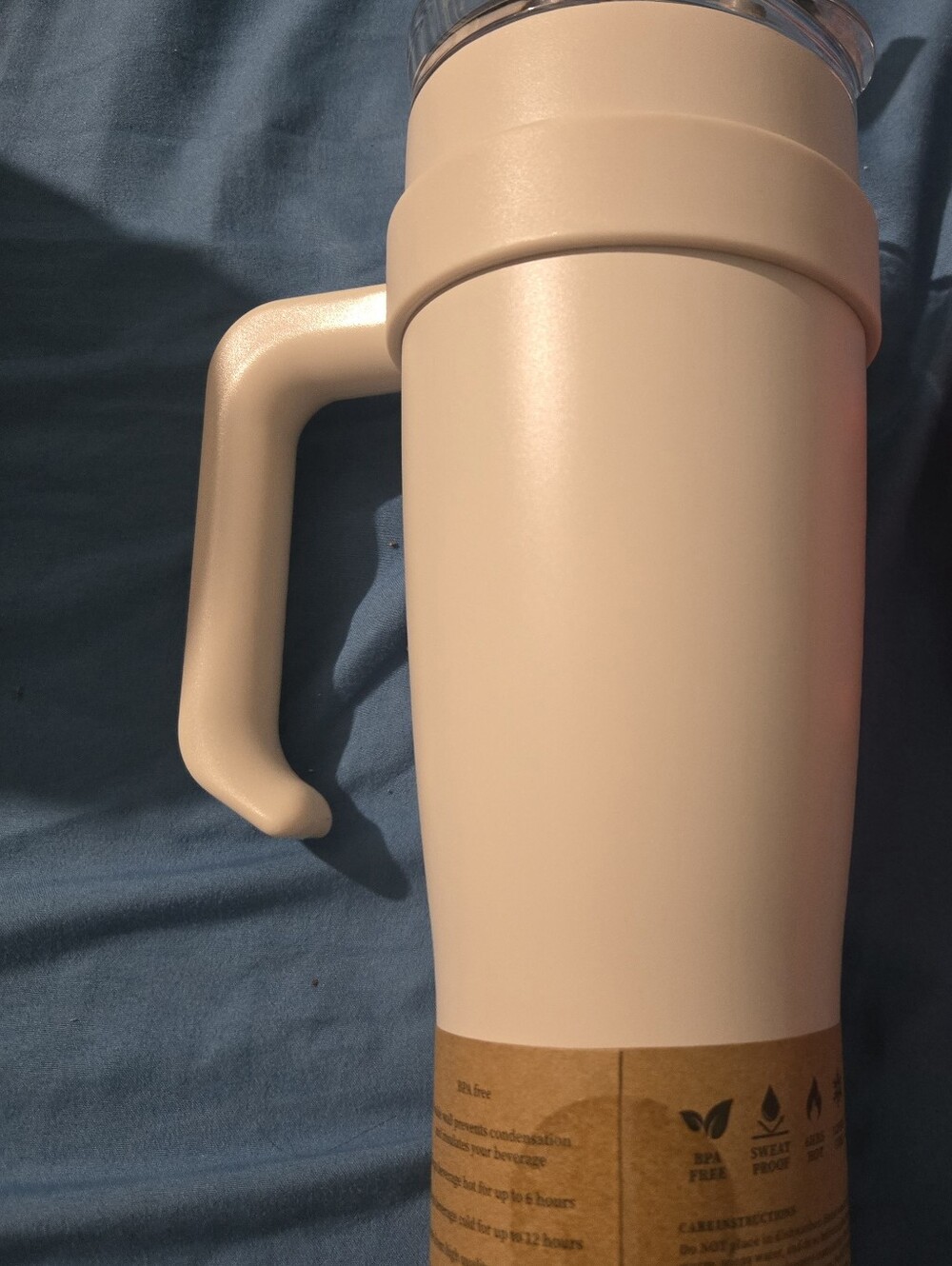 Insulated Tan Travel Mug with Handle - Brand Unspecified